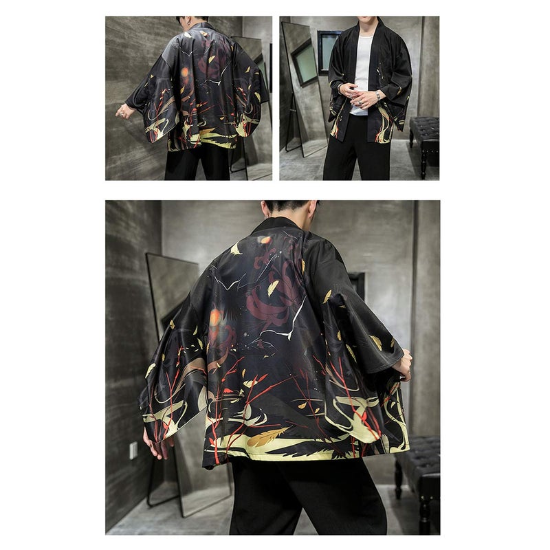 Seidarise Men's Haori Jacket Kimono Cardigan Yukata Noragi Happi Coat - Image 2